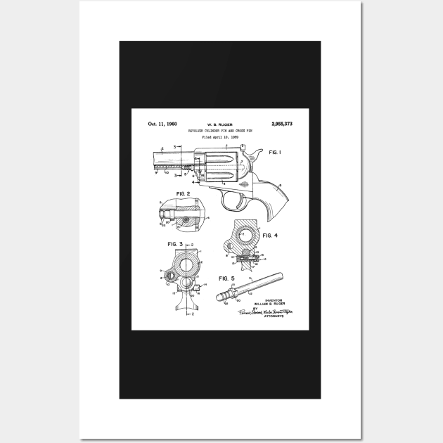 Ruger Revolver Patent - Gun Enthusiast Firearms Art - White Wall Art by patentpress